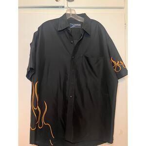 Micros Black Short Sleeve Button Down Flame Shirt Large